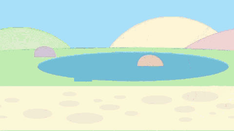 a bunch of cartoon cats are walking in front of a large white ball