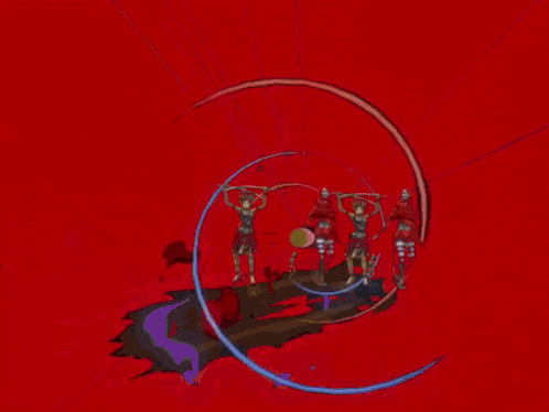 a cartoon character is holding another character 's hand in a blurry picture .