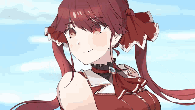 a drawing of a girl with red hair and a bow in her hair