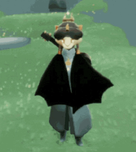 a cartoon character is standing in the grass with a circle around her head .