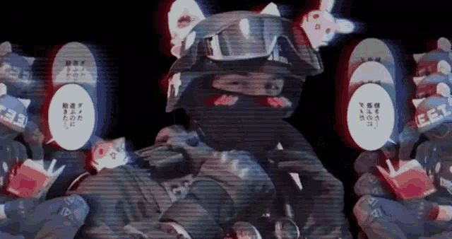 a man in a helmet is surrounded by a bunch of boxes with the letter e on them