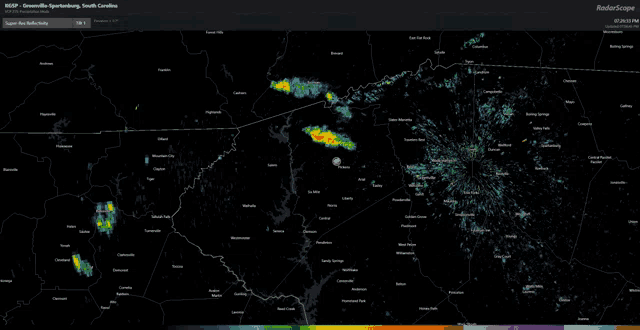 a radar scope map of south carolina shows a storm moving through the area