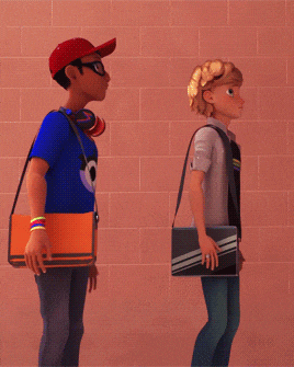 two cartoon characters standing next to each other
