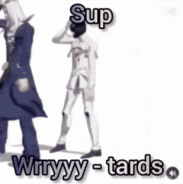 a cartoon of a man and a woman dancing with the words sup wrryyy tards above them