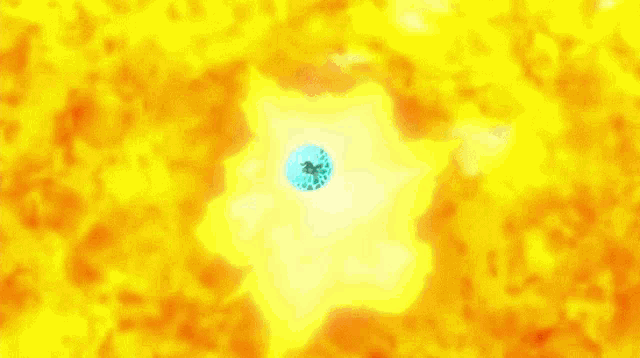 a person is flying through a blue sphere in the middle of a fire explosion .
