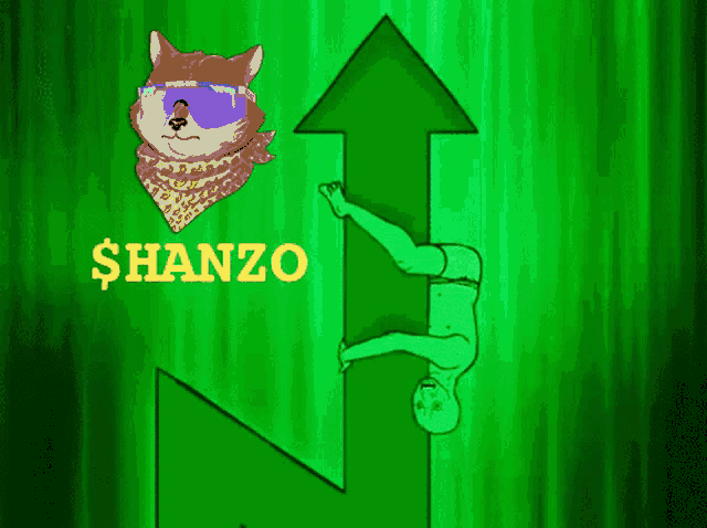 a green background with a dog wearing sunglasses and the word shanzo on it
