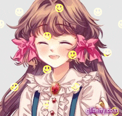 a girl with smiley faces on her forehead is surrounded by smiley faces