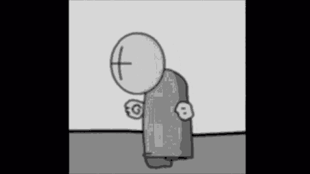 a black and white drawing of a cartoon character with a cross on his chest and a g on his arm .