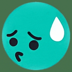 a blue smiley face with a white drop of sweat on it 's forehead .