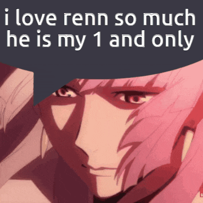 a picture of a girl with pink hair and the words " i love renn so much he is my 1 and only "