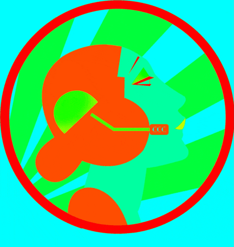 a red and green circle with a woman 's face in the center