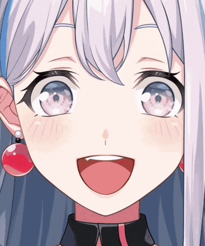 a close up of a girl 's face with a red earring
