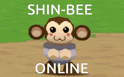 a picture of a monkey with the words shin-bee online above it