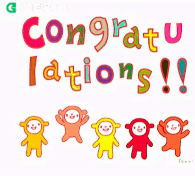 a colorful congratulations greeting card with monkeys on it