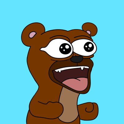 a cartoon drawing of a brown bear with big eyes and its tongue out