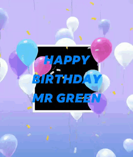 a happy birthday card with balloons and confetti
