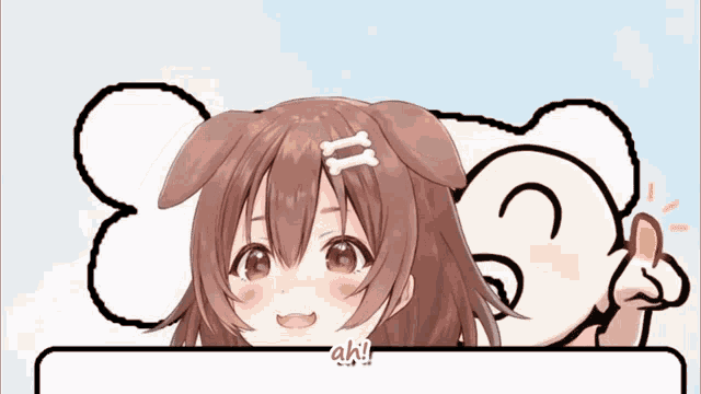 a drawing of a girl with a bone in her hair and the words " aki " below her