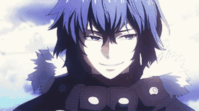 a close up of a person with blue hair
