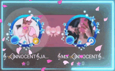 a screenshot of a video game with two girls and the words innocent ja and ms innocent