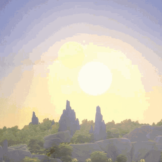 the sun is shining brightly over a mountain range