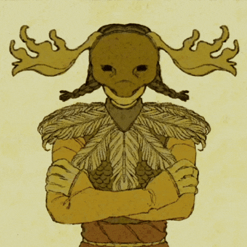 a drawing of a person with a moose mask on their head