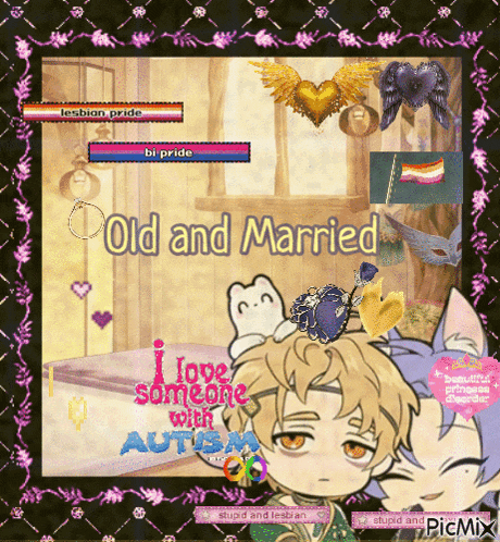 a picture of a boy and a cat with the words old and married on it