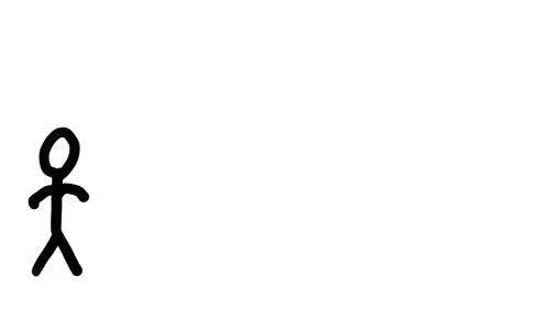 a stick figure is standing on a white background and looking up .