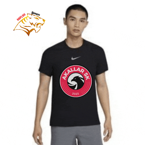 a man is wearing a black t-shirt that says " akallar sk "