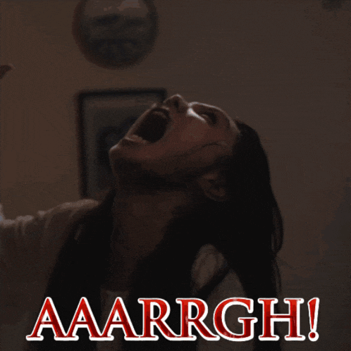 a woman is screaming with the words aaarrgh written on the bottom
