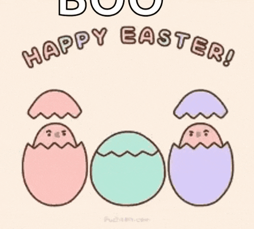 a happy easter greeting card with three eggs in their shells