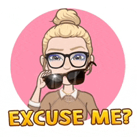 a cartoon of a woman wearing sunglasses and a bun and the words `` excuse me '' .