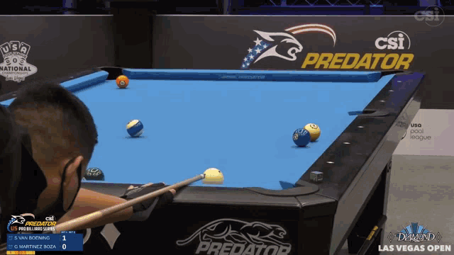 a pool table with a predator logo on the side