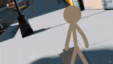 a stick figure carrying a briefcase is walking down a sidewalk