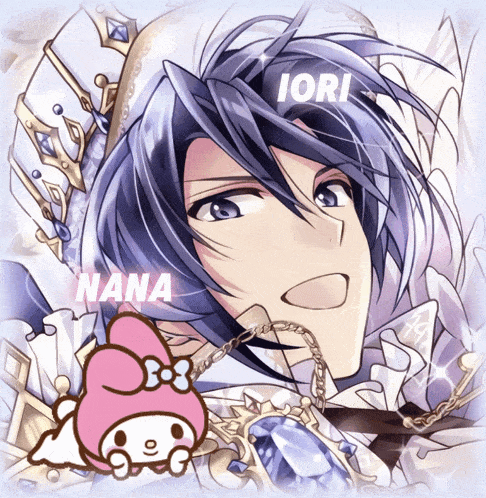 a drawing of a boy with nana and iori written on his head