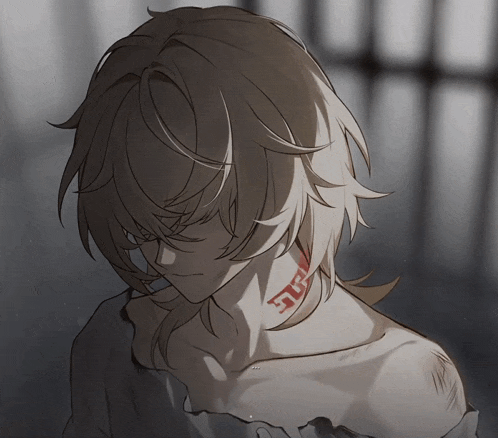 a drawing of a person with a tattoo on their neck that says ' lh '
