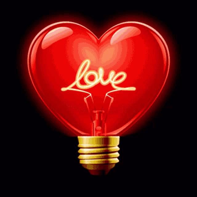 a light bulb in the shape of a heart with the word love on it