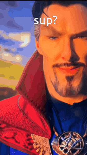 a close up of a man 's face with the word sup written on it