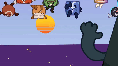 a group of cartoon characters are flying in the air and one has a facebook logo on it