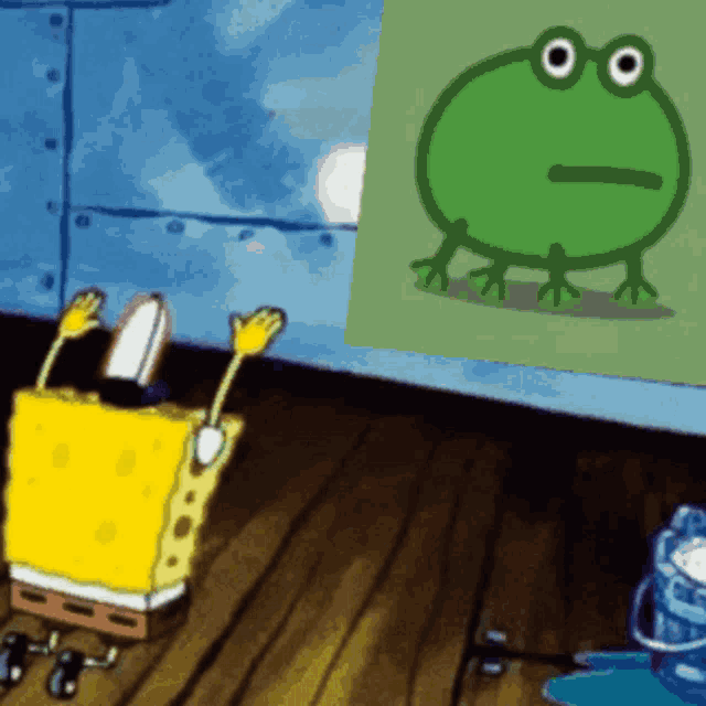 a picture of spongebob and a picture of a frog on the wall