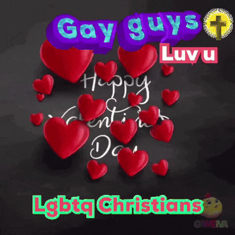 a valentine 's day card with red hearts and the words gay guys luv u
