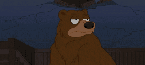 a brown bear with a serious look on his face
