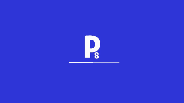 a blue background with a white letter ps on it
