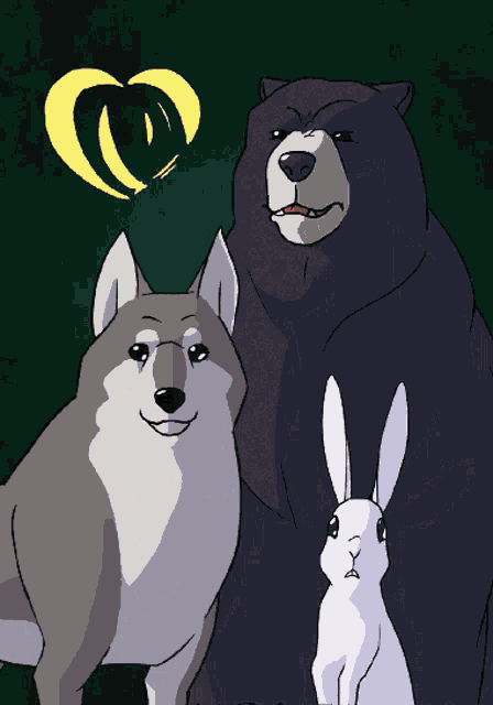 a cartoon drawing of a bear a dog and a rabbit
