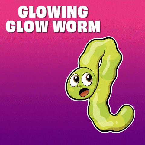 a glowing glow worm with a surprised look on its face