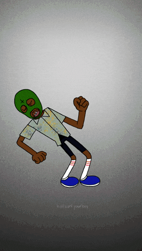 a cartoon of a man wearing a green mask and a shirt that says " holla art your boy "