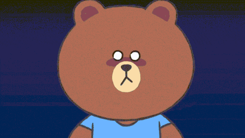 a cartoon of a brown bear with a blue shirt on