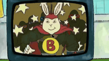 a cartoon of a group of ninja turtles with the letter b in the center