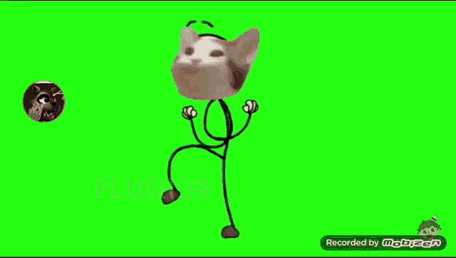 a green screen with a stick figure dancing and a recording button