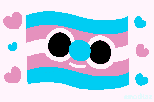 a cartoon drawing of a transgender flag with hearts around