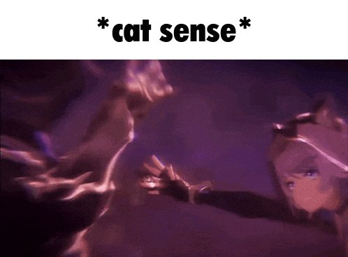 a purple background with a cartoon character and the words cat sense